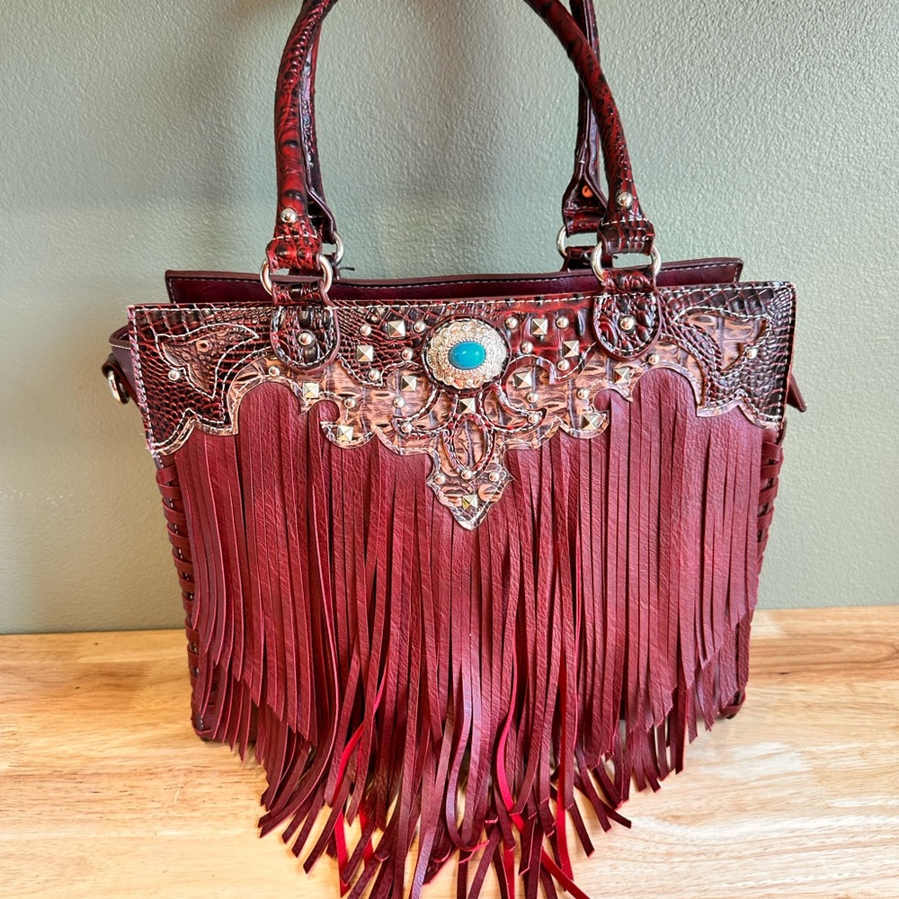 Fringed Burgundy Handbag